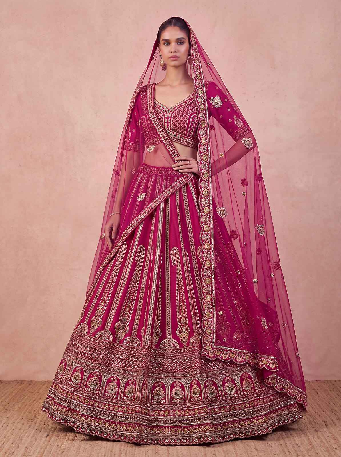 Pink Pure Sub Silk Premium Heavy Beads & Motif Dori Embroidery Zari Sequins Hand Work Bridal Lehenga Choli