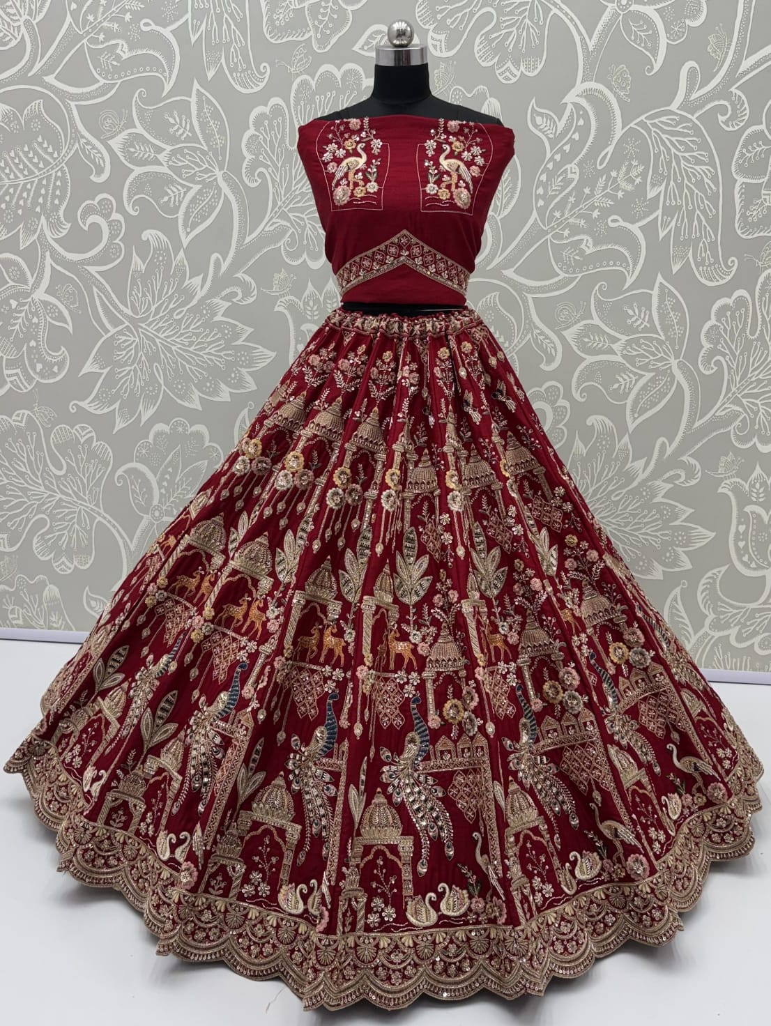Red Pure Sub Silk Premium Heavy Beads & Motif Dori Embroidery Zari Sequins Hand Work Bridal Lehenga Choli