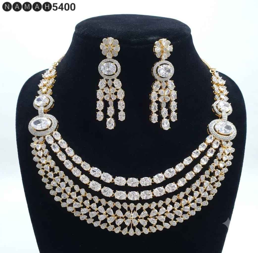 Gold American Diamond Necklace Jewellery Set
