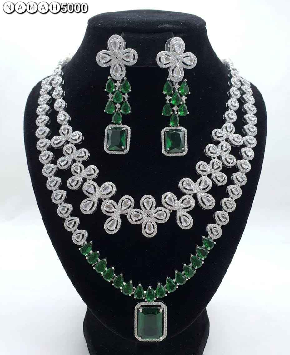 Green American Diamond Necklace Jewellery Set
