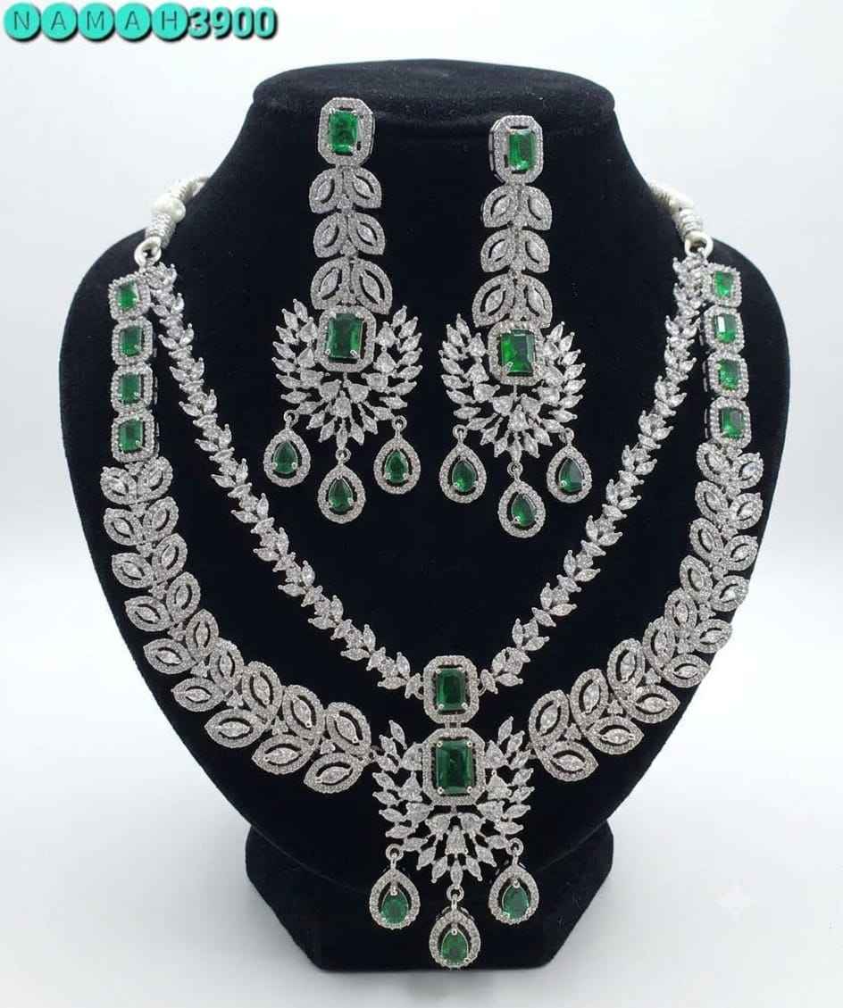 Green American Diamond Necklace Jewellery Set