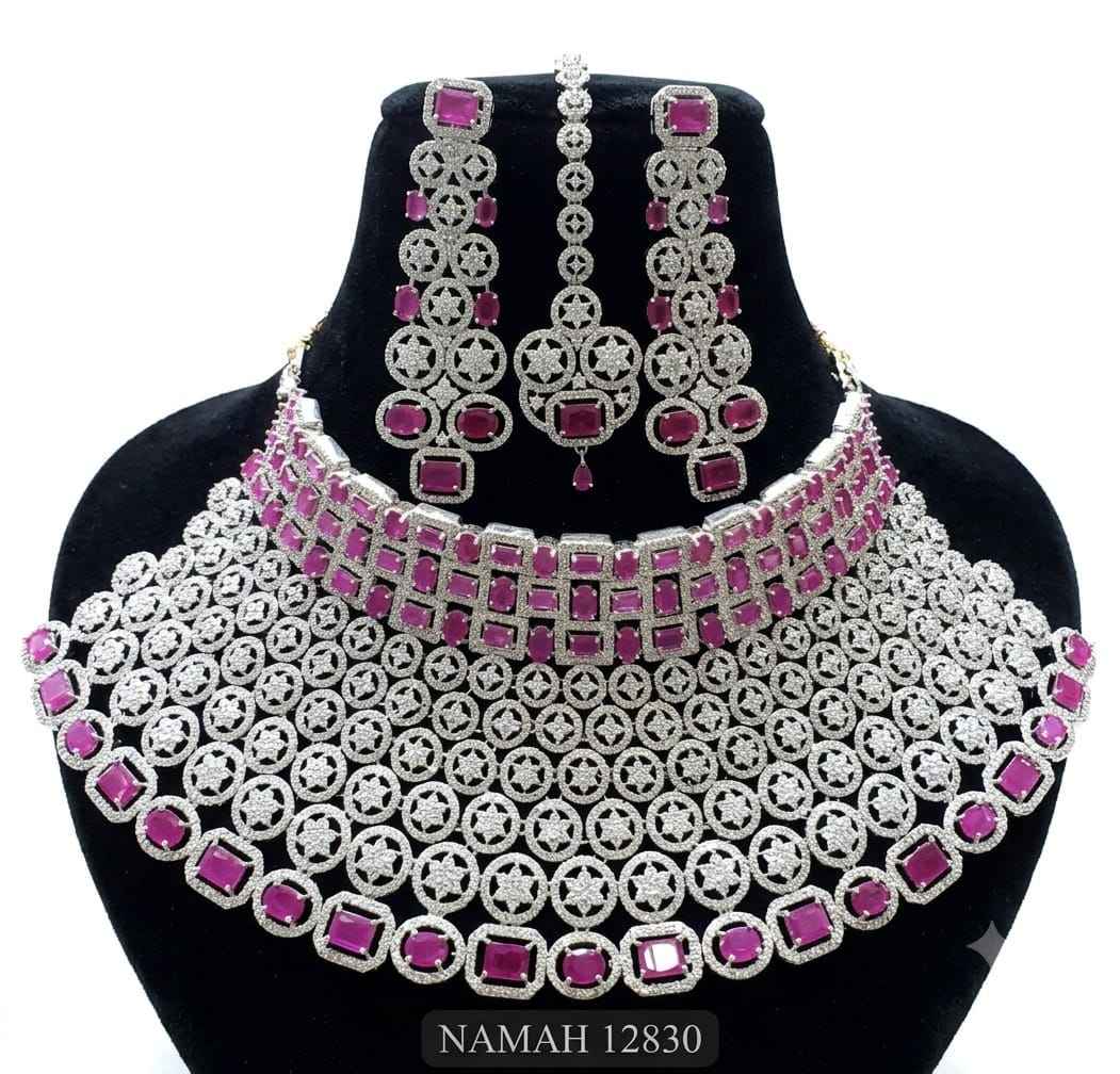 Purple American Diamond Necklace Jewellery Set