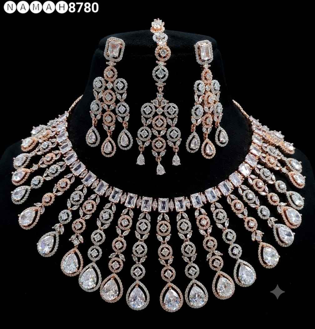 Multi White American Diamond Necklace Jewellery Set