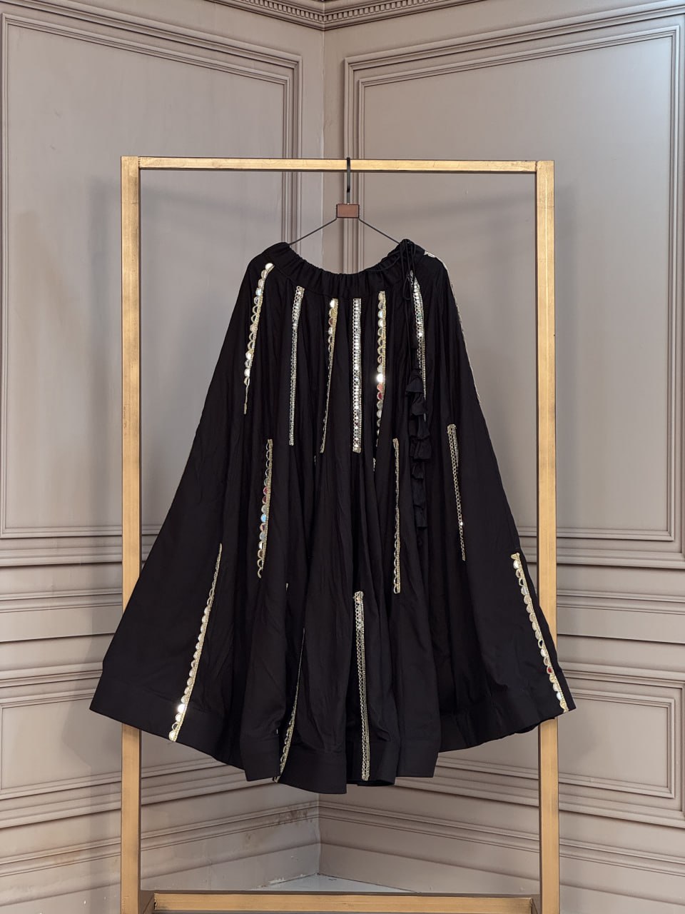 Black Pure Rayon Cotton With Multi Mirror Work Navratri Skirt
