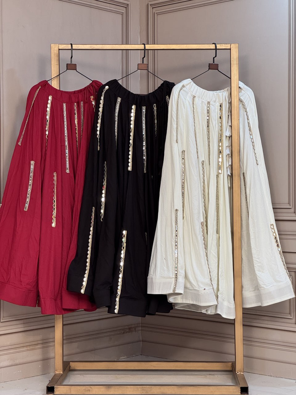 White Pure Rayon Cotton With Multi Mirror Work Navratri Skirt