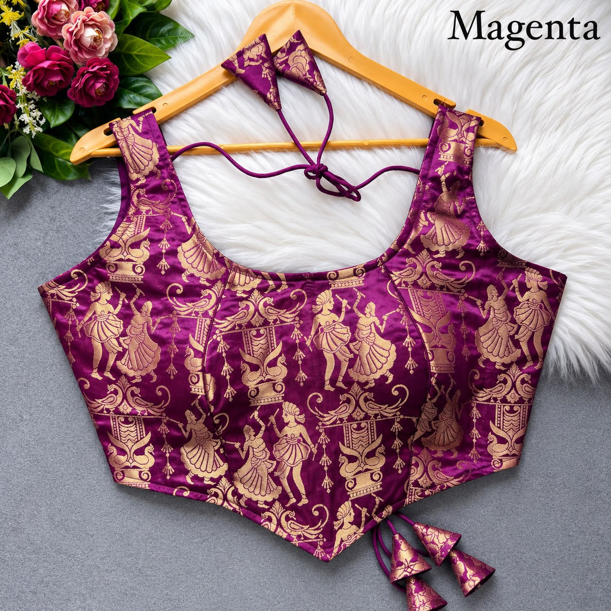Magenta Pure Heavy King Khab Banarasi With Tricot Fuising Sleeveless Banarasi Blouse