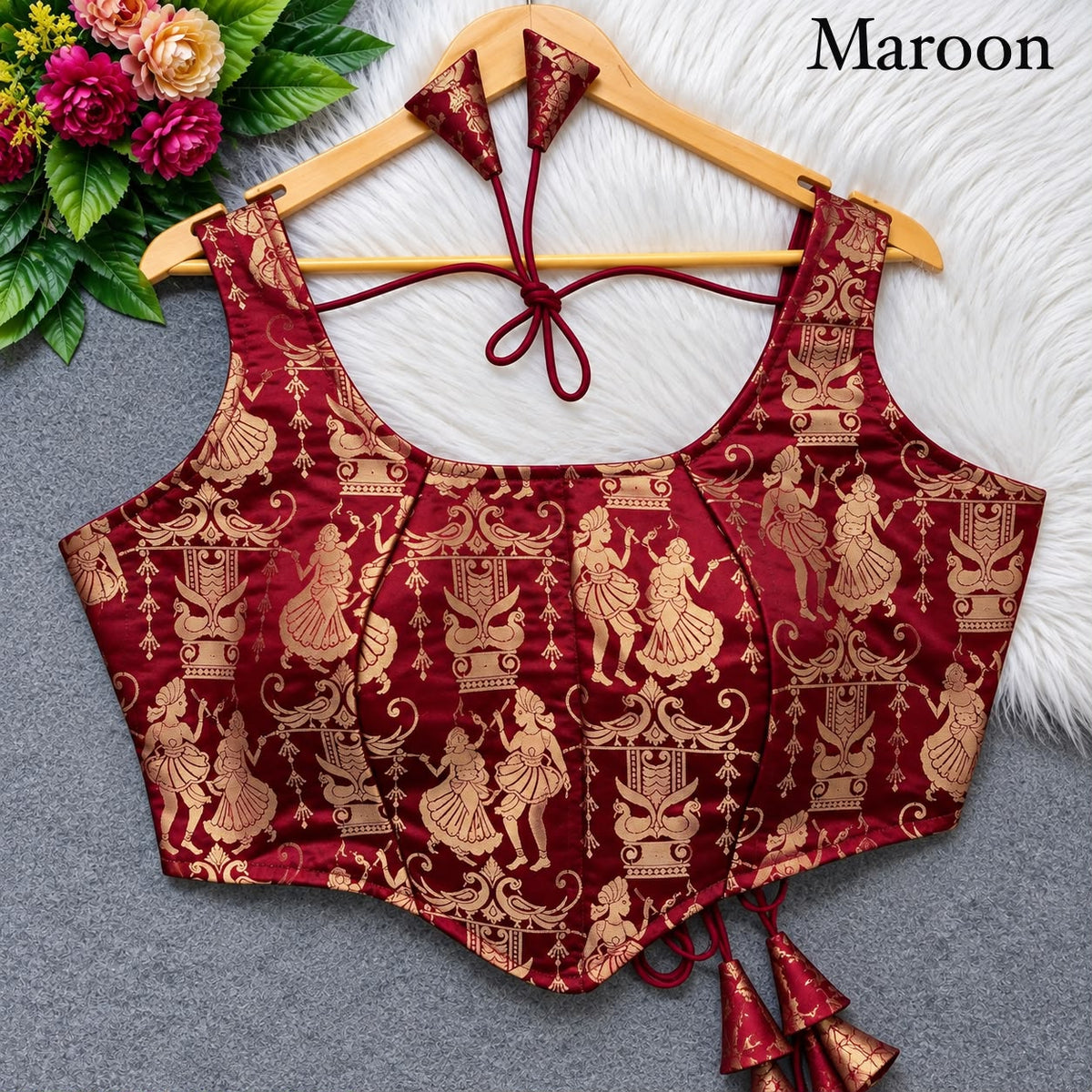 Maroon Pure Heavy King Khab Banarasi With Tricot Fuising Sleeveless Banarasi Blouse