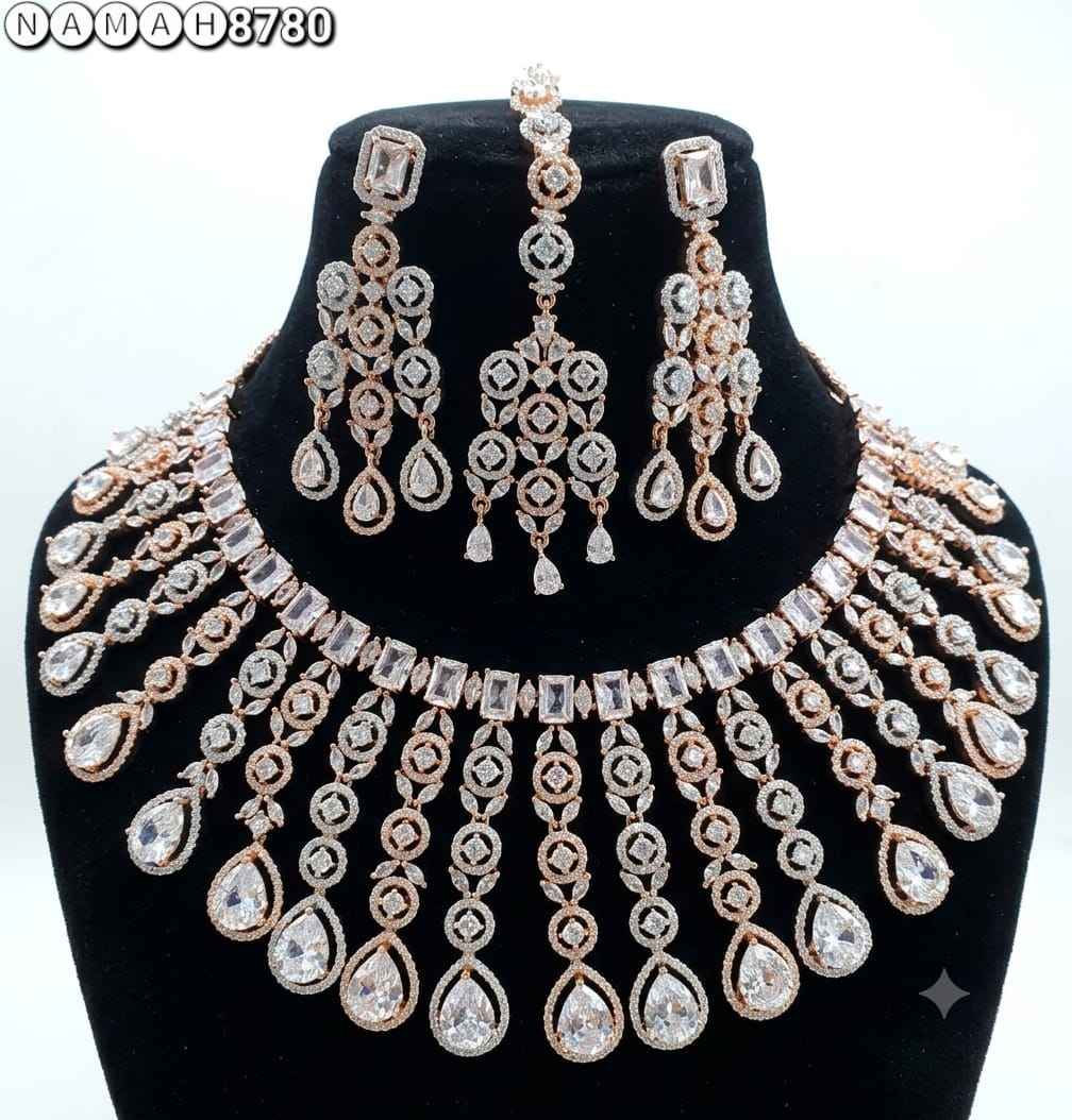 White Gold American Diamond Necklace Jewellery Set
