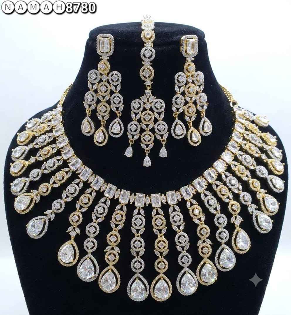 White Gold American Diamond Necklace Jewellery Set