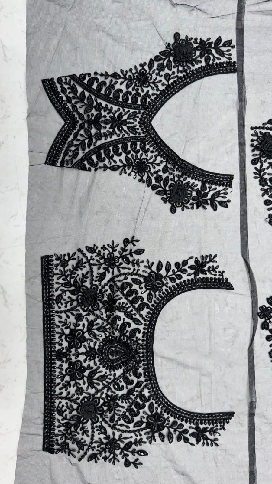 Black Pure Premium Net Handwork Flower sequins Long Pan Patti Sequins Beads Work Wedding Saree