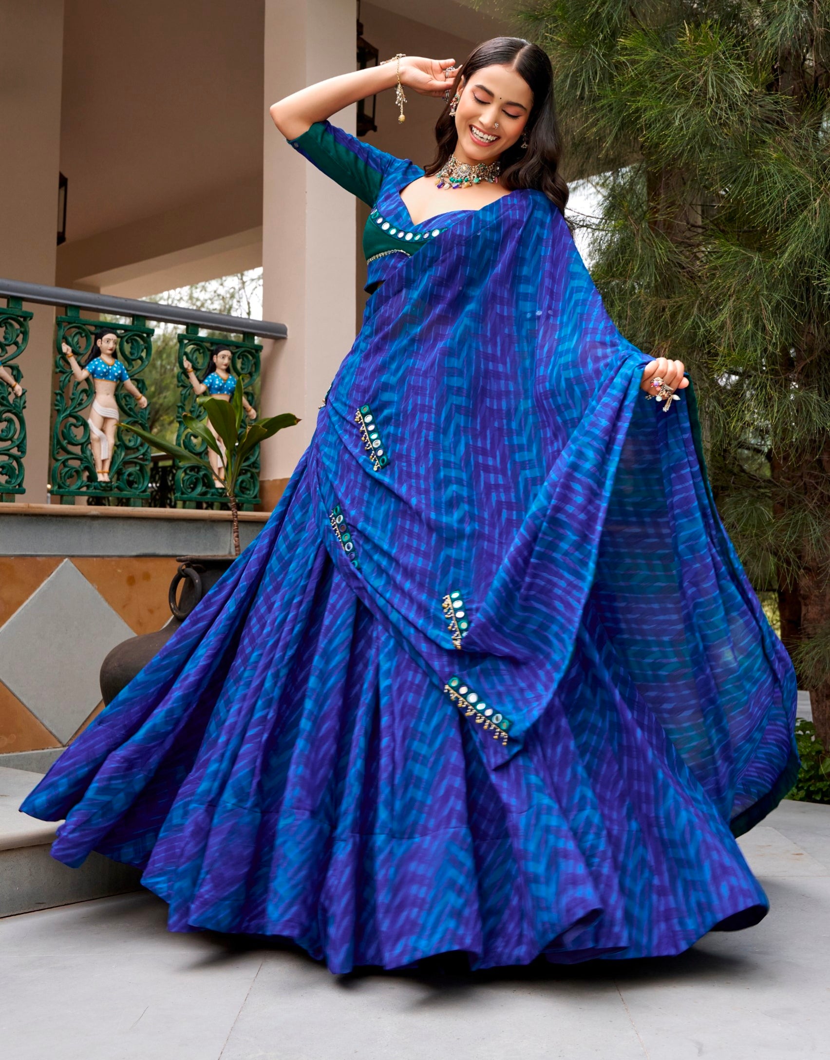 Blue Pure Silk Heavy Thread Embroidery Sequins Work Navratri Lehenga Choli