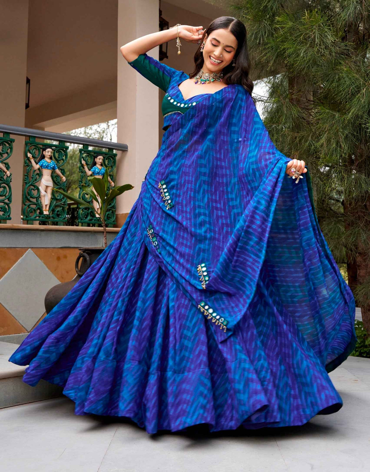 Blue Pure Silk Heavy Thread Embroidery Sequins Work Navratri Lehenga Choli