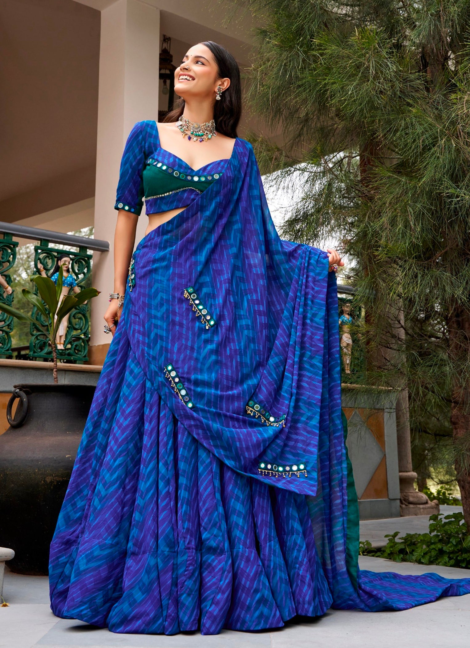 Blue Pure Silk Heavy Thread Embroidery Sequins Work Navratri Lehenga Choli