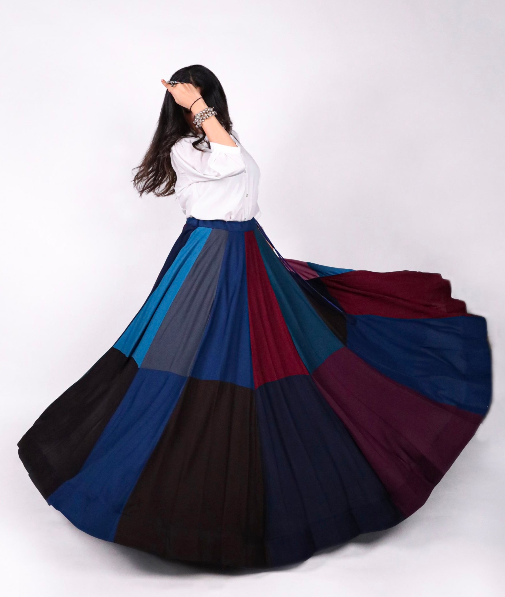 Multi Pure Rayon Cotton & Georgette 7 Mtr Flair Heavy Thread Work Navratri Lehenga Skirt