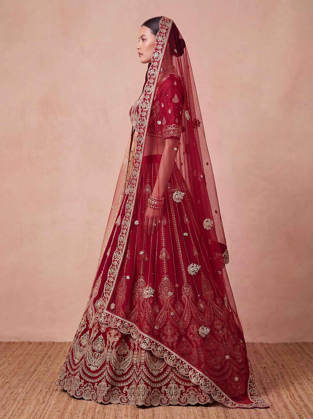 Maroon Pure Premium Silk Heavy Beads & Motif Dori Embroidery Zari Sequins Hand Work Bridal Lehenga Choli