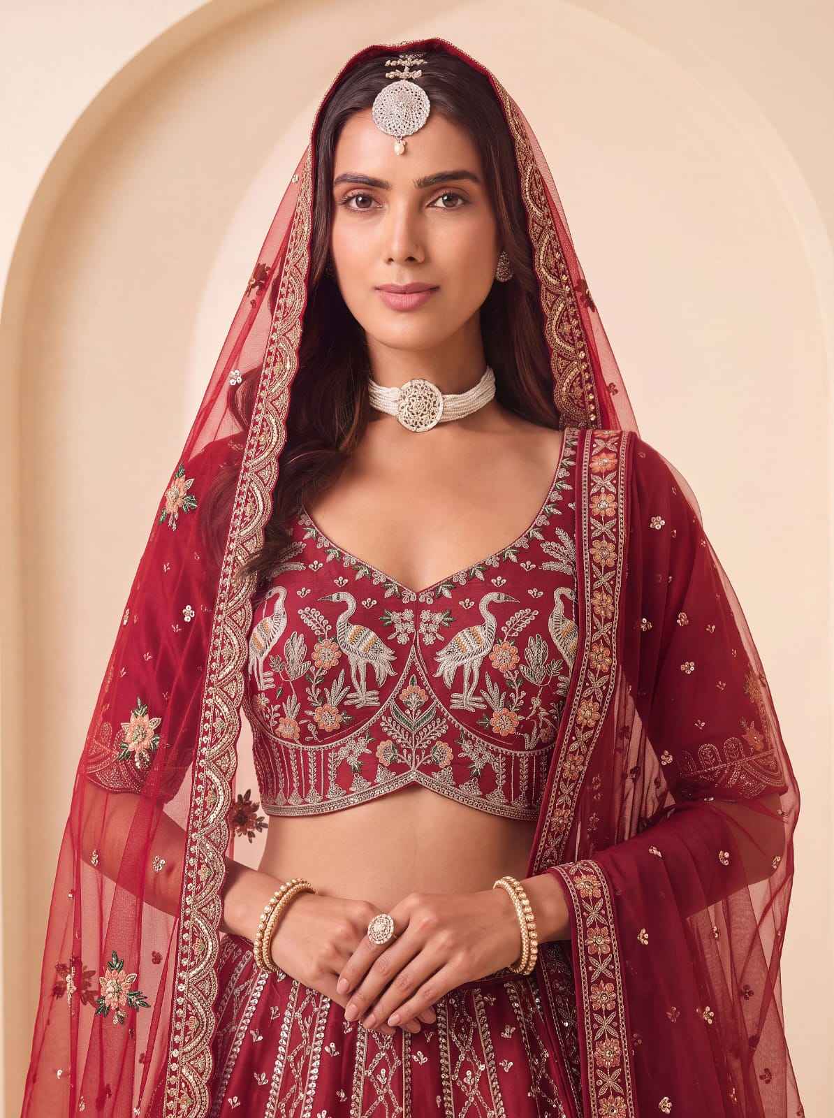 Red Pure Premium Silk Heavy Beads & Motif Dori Embroidery Zari Sequins Hand Work Bridal Lehenga Choli