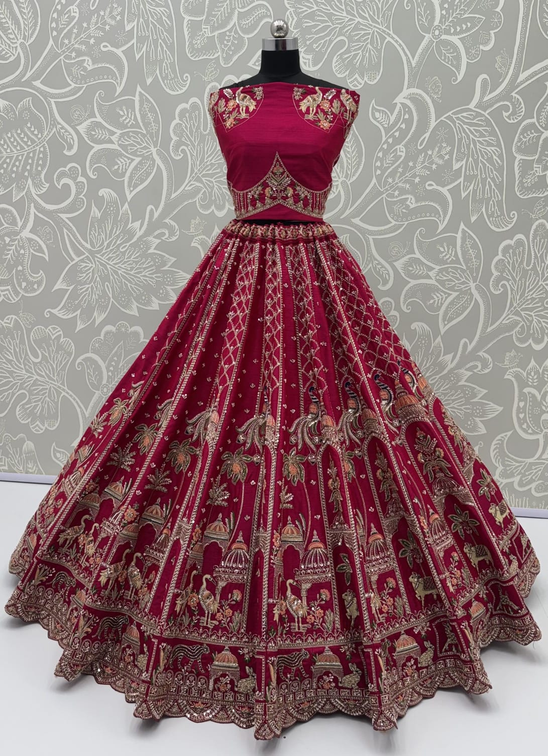 Pink Pure Premium Silk Heavy Beads & Motif Dori Embroidery Zari Sequins Hand Work Bridal Lehenga Choli