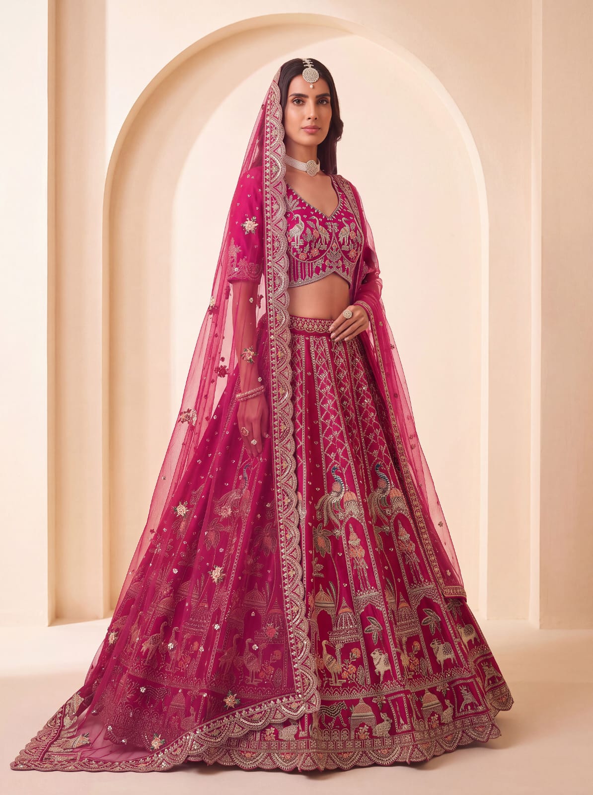 Pink Pure Premium Silk Heavy Beads & Motif Dori Embroidery Zari Sequins Hand Work Bridal Lehenga Choli