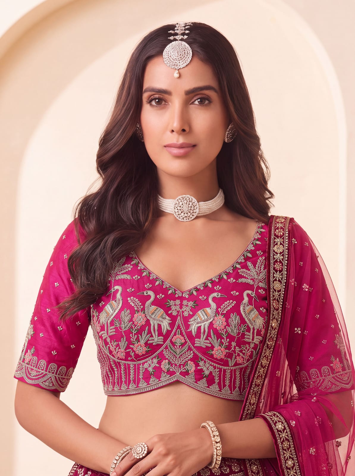 Pink Pure Premium Silk Heavy Beads & Motif Dori Embroidery Zari Sequins Hand Work Bridal Lehenga Choli