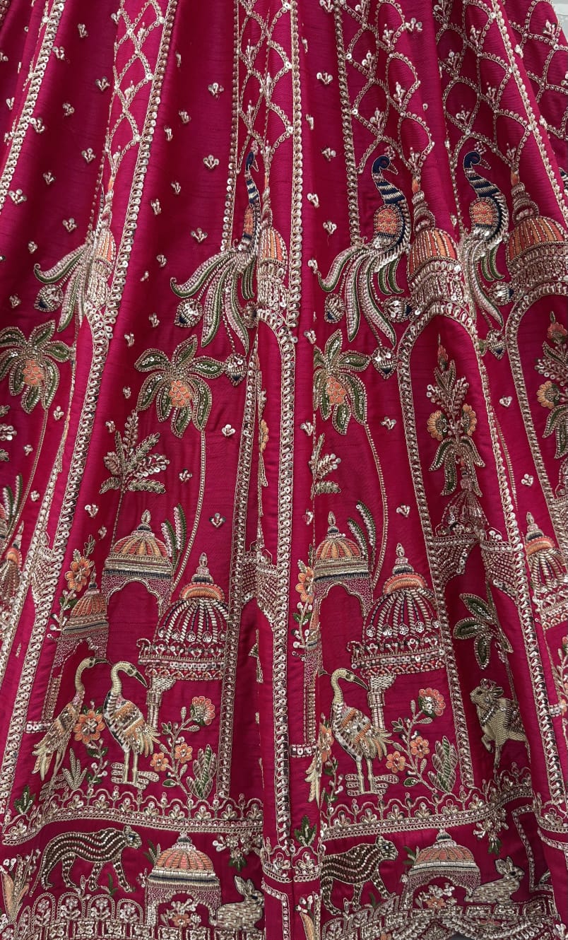Pink Pure Premium Silk Heavy Beads & Motif Dori Embroidery Zari Sequins Hand Work Bridal Lehenga Choli