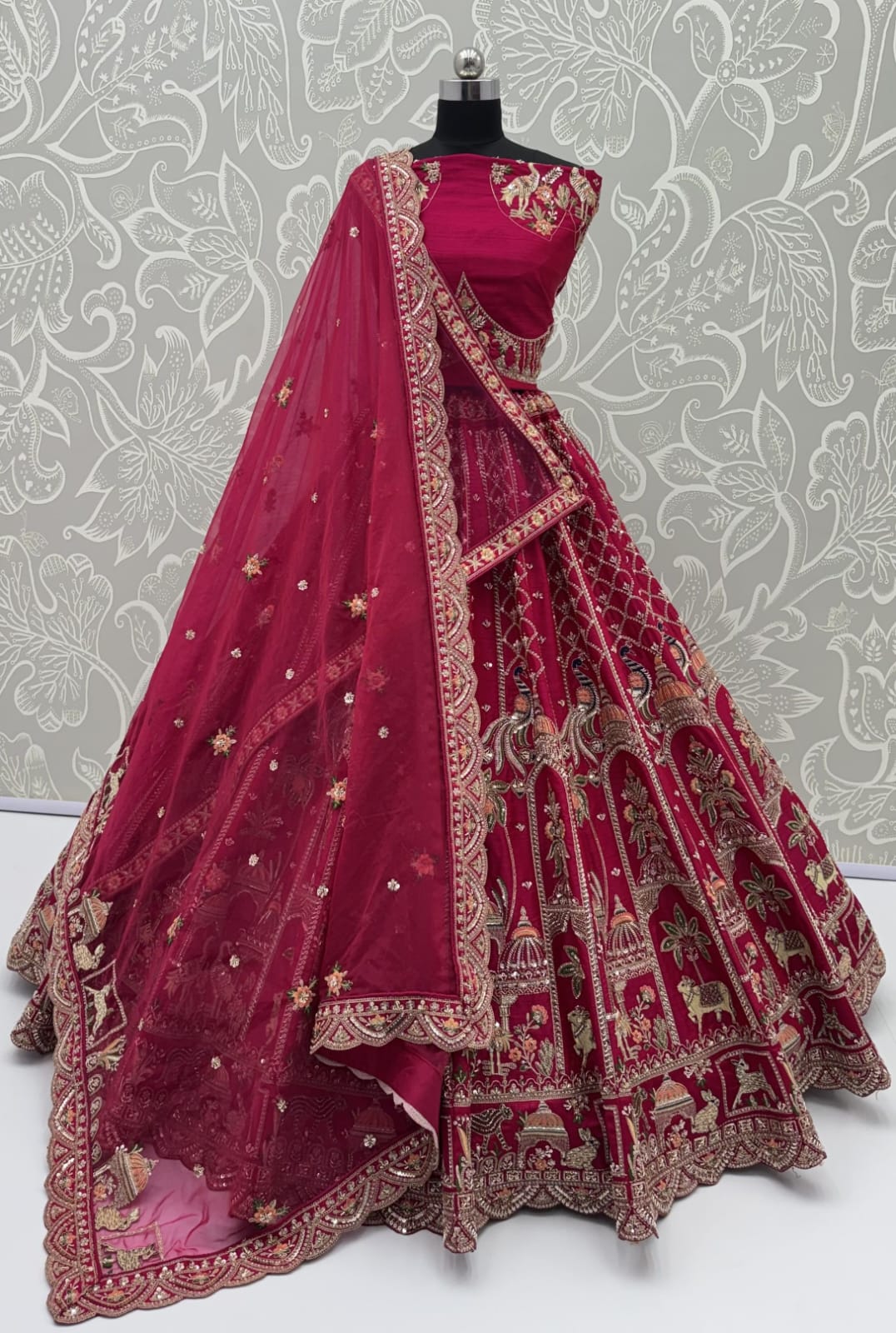 Pink Pure Premium Silk Heavy Beads & Motif Dori Embroidery Zari Sequins Hand Work Bridal Lehenga Choli