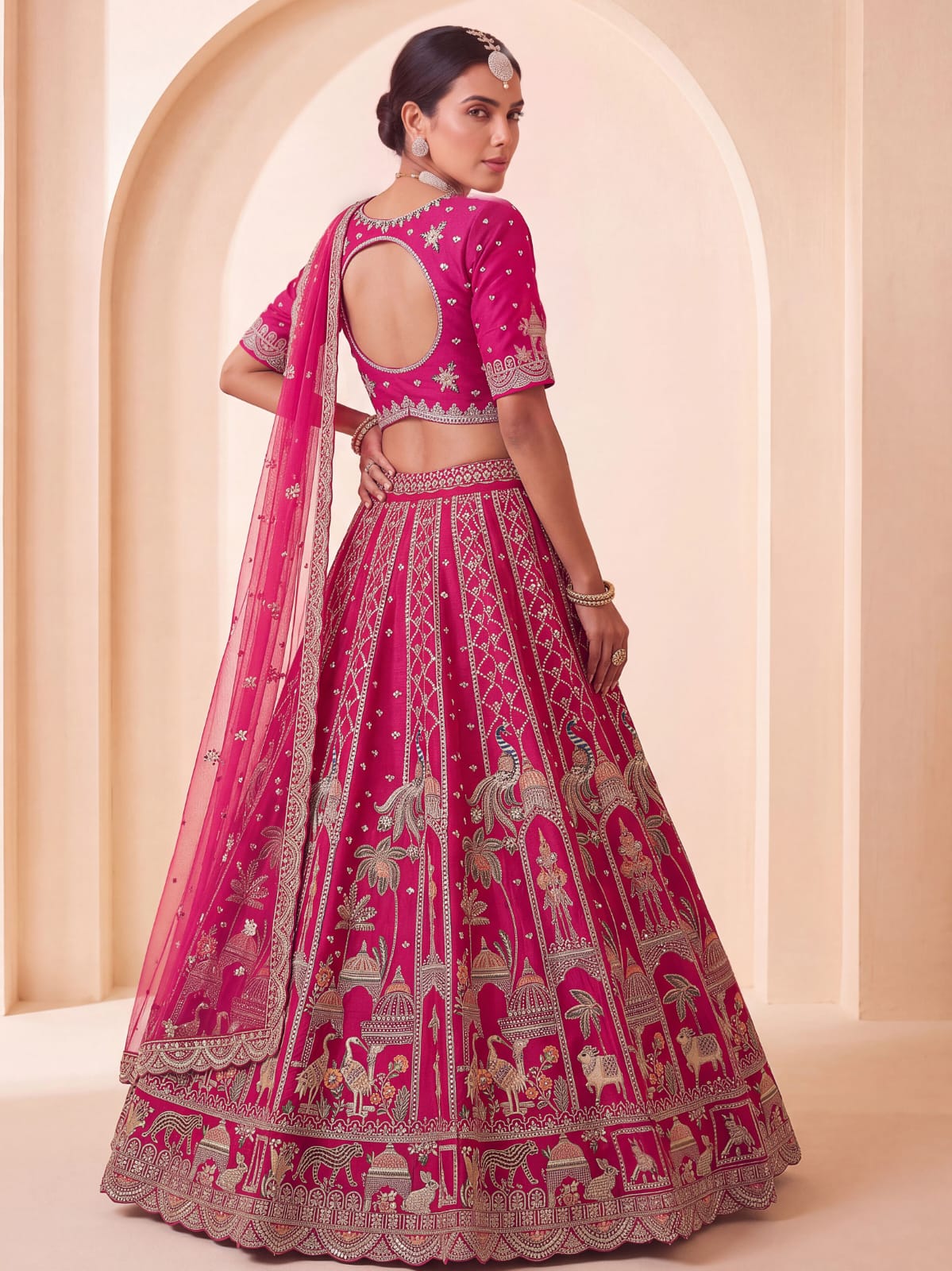 Pink Pure Premium Silk Heavy Beads & Motif Dori Embroidery Zari Sequins Hand Work Bridal Lehenga Choli