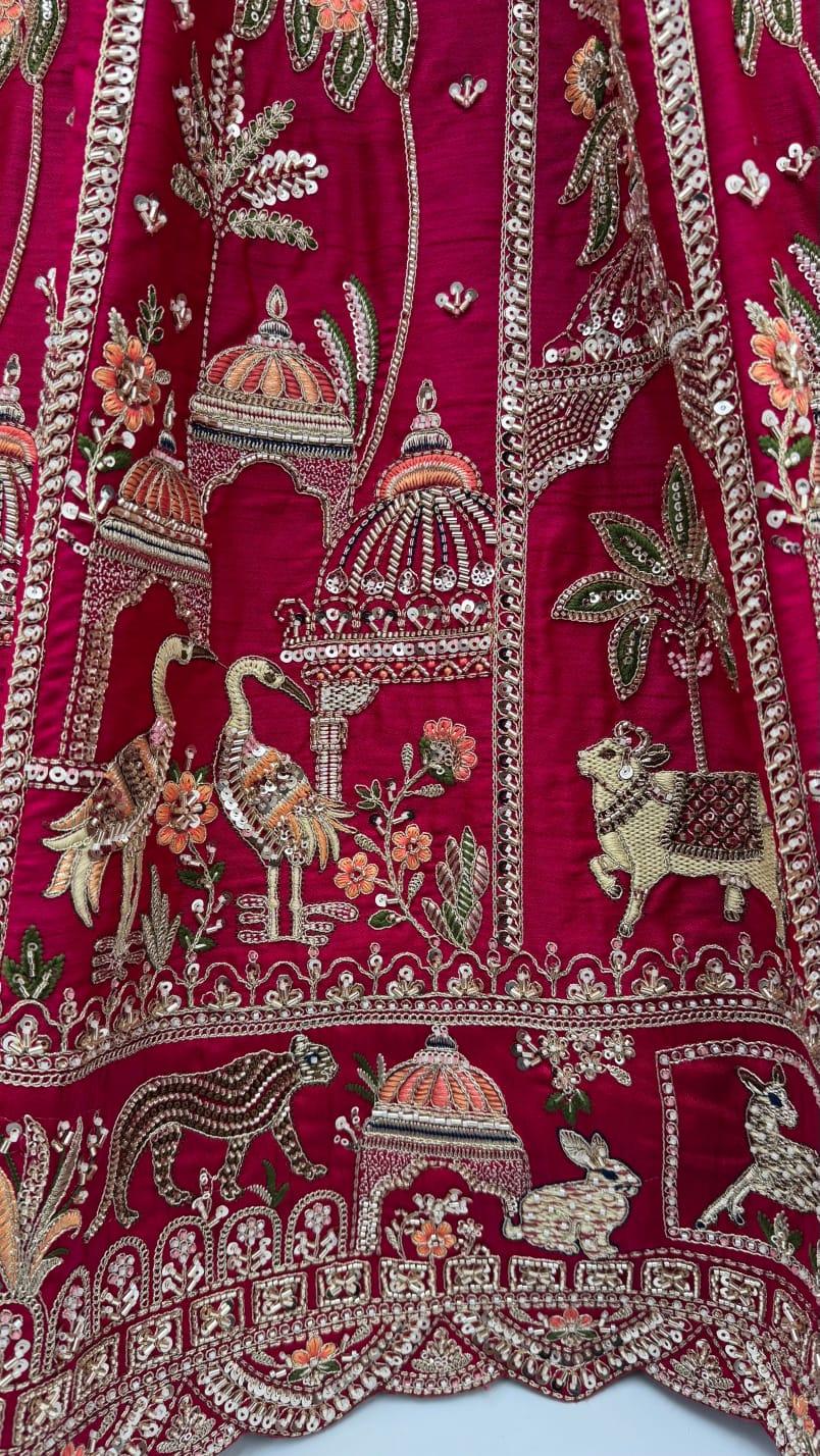 Pink Pure Premium Silk Heavy Beads & Motif Dori Embroidery Zari Sequins Hand Work Bridal Lehenga Choli