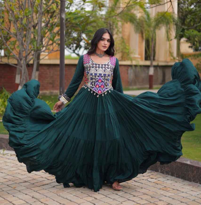 Green Pure Reyon Gota Patti Lace Anarkali Long Gown