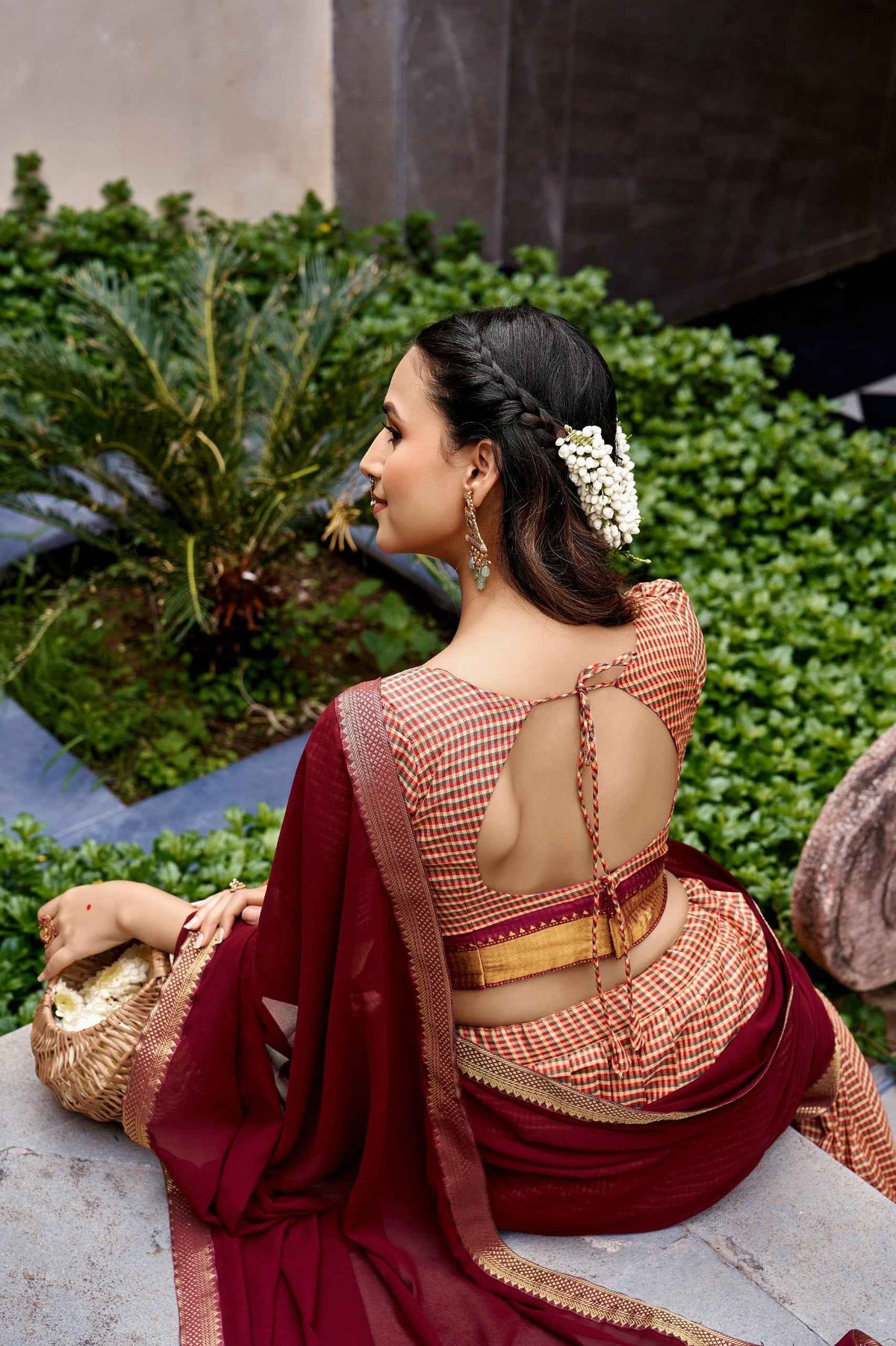 Brown Pure Kanchi Cotton Chex South Indian Lehenga Choli