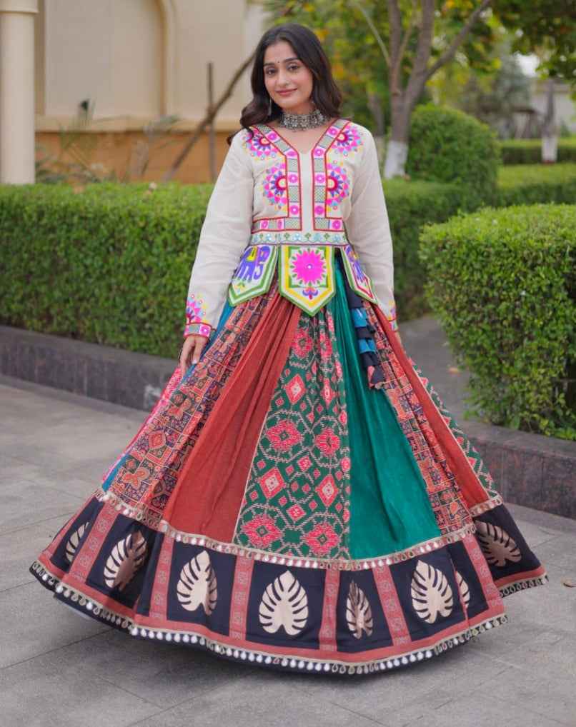 Multi Pure Cotton Gotta Designs Printed Real Mirror Work Lehenga Choli