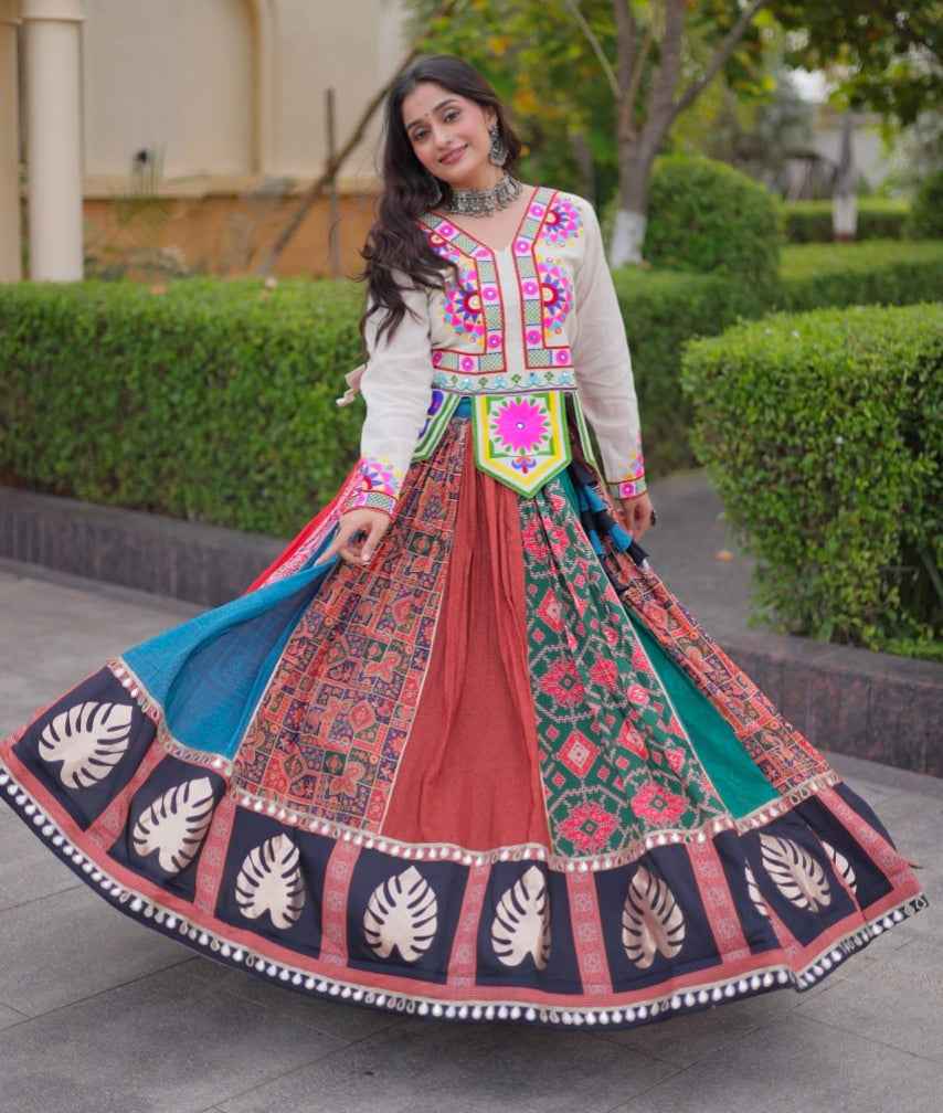 Multi Pure Cotton Gotta Designs Printed Real Mirror Work Lehenga Choli