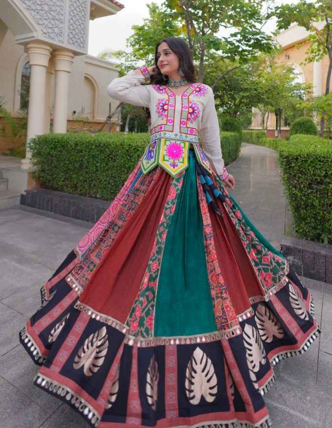 Multi Pure Cotton Gotta Designs Printed Real Mirror Work Lehenga Choli