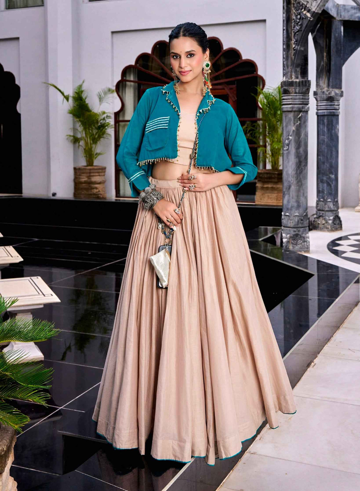 Beige Pure Cotton 08 Mtr Kashida & Gamthi Work Navratri Lehenga Choli