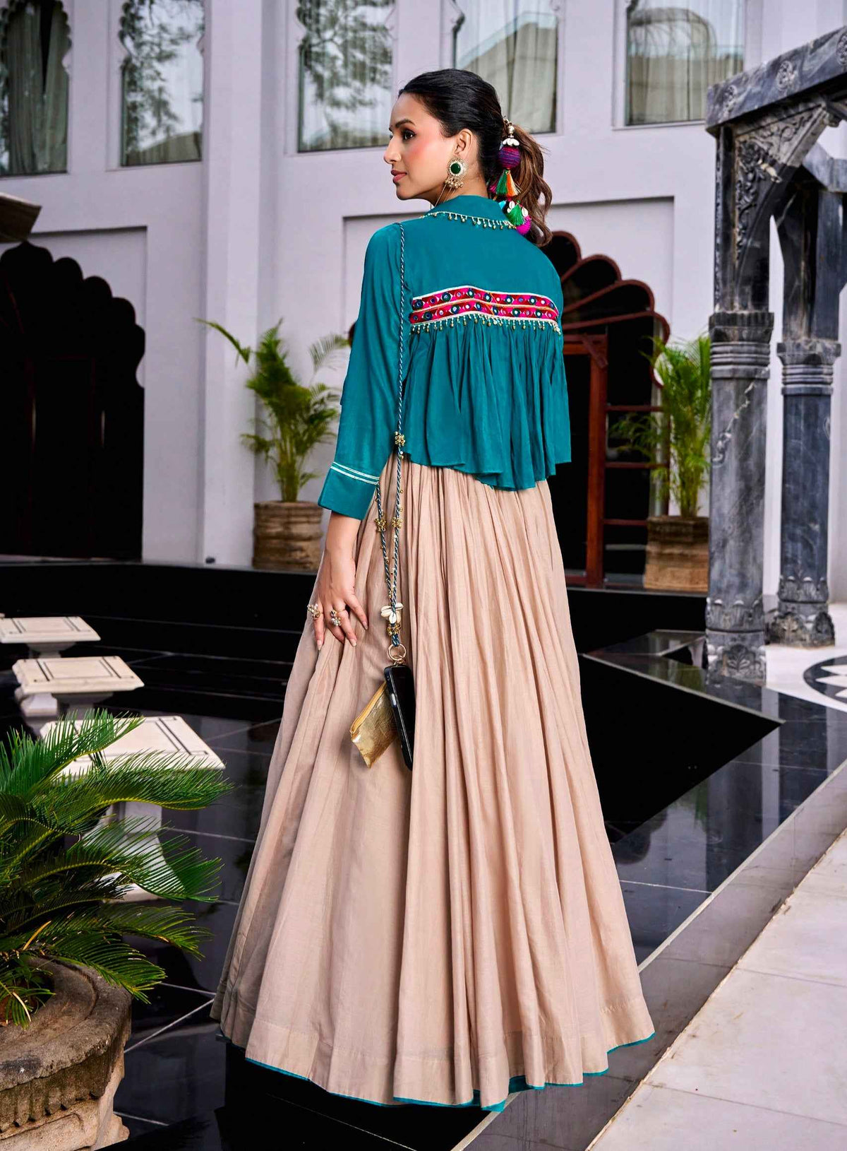 Beige Pure Cotton 08 Mtr Kashida & Gamthi Work Navratri Lehenga Choli