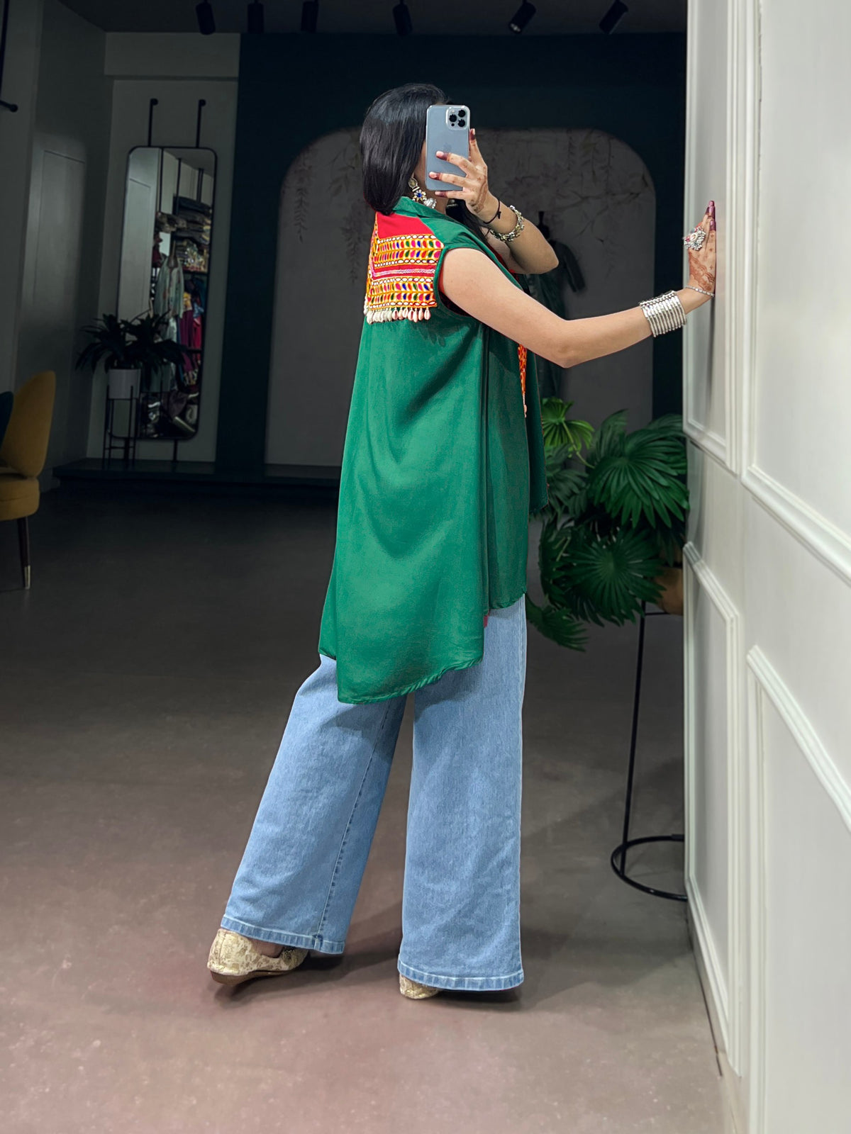 Multicolor Pure Reyon Chinon Lightweight Gamthi Work Work Readymade Navratri Kurti Top