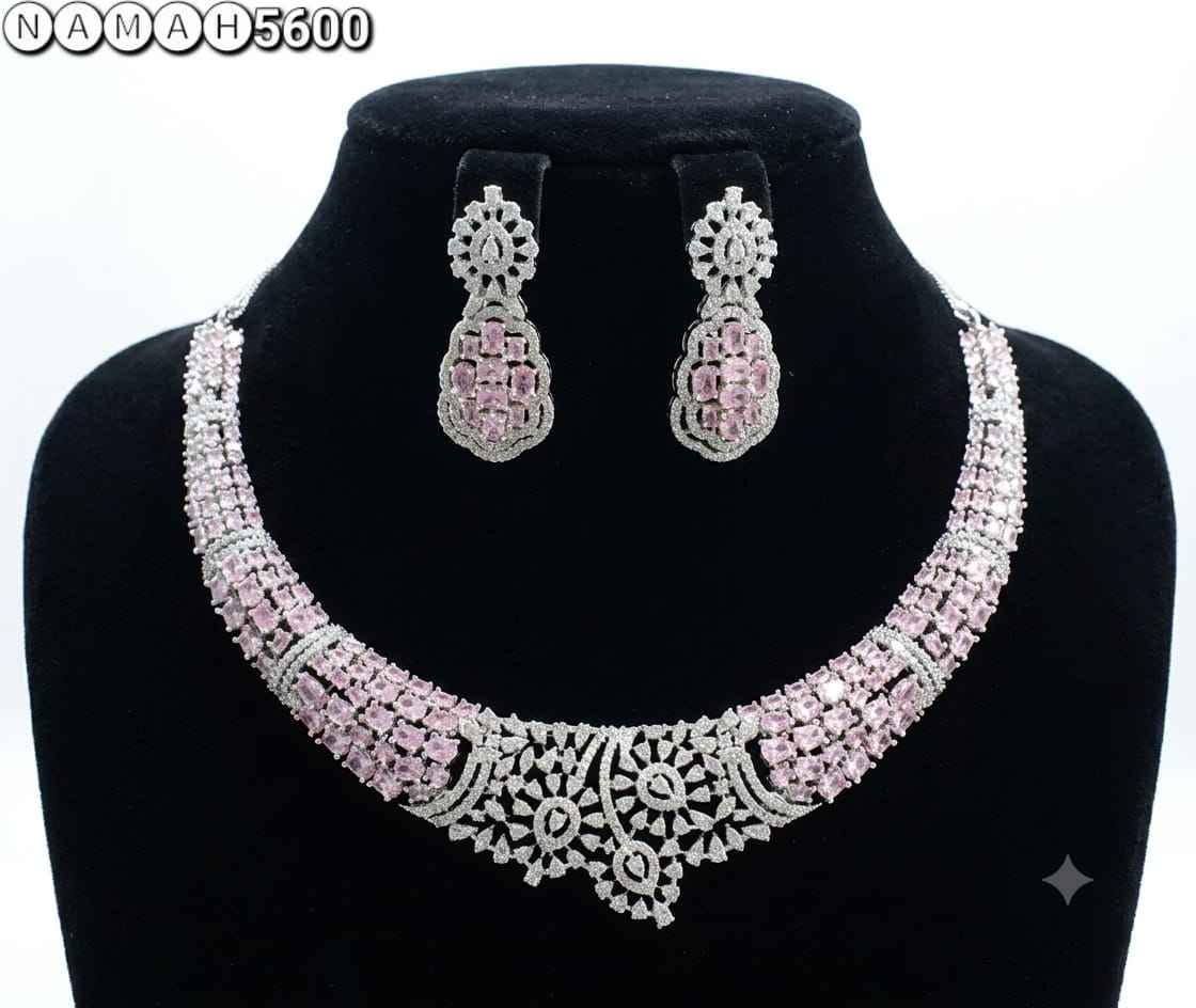Pink American Diamond Necklace Jewellery Set