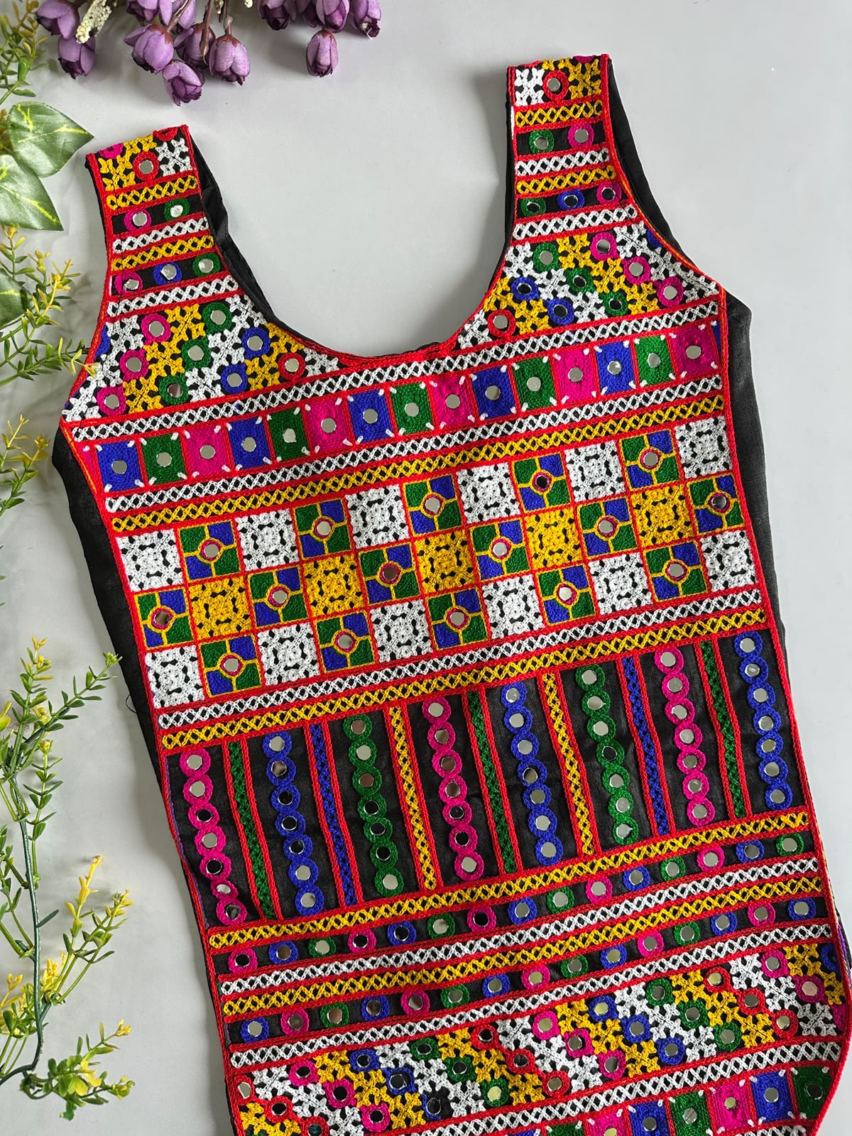 Multi Pure Megic Cotton Halter Neck Style Real Shell Work Navratri Blouse