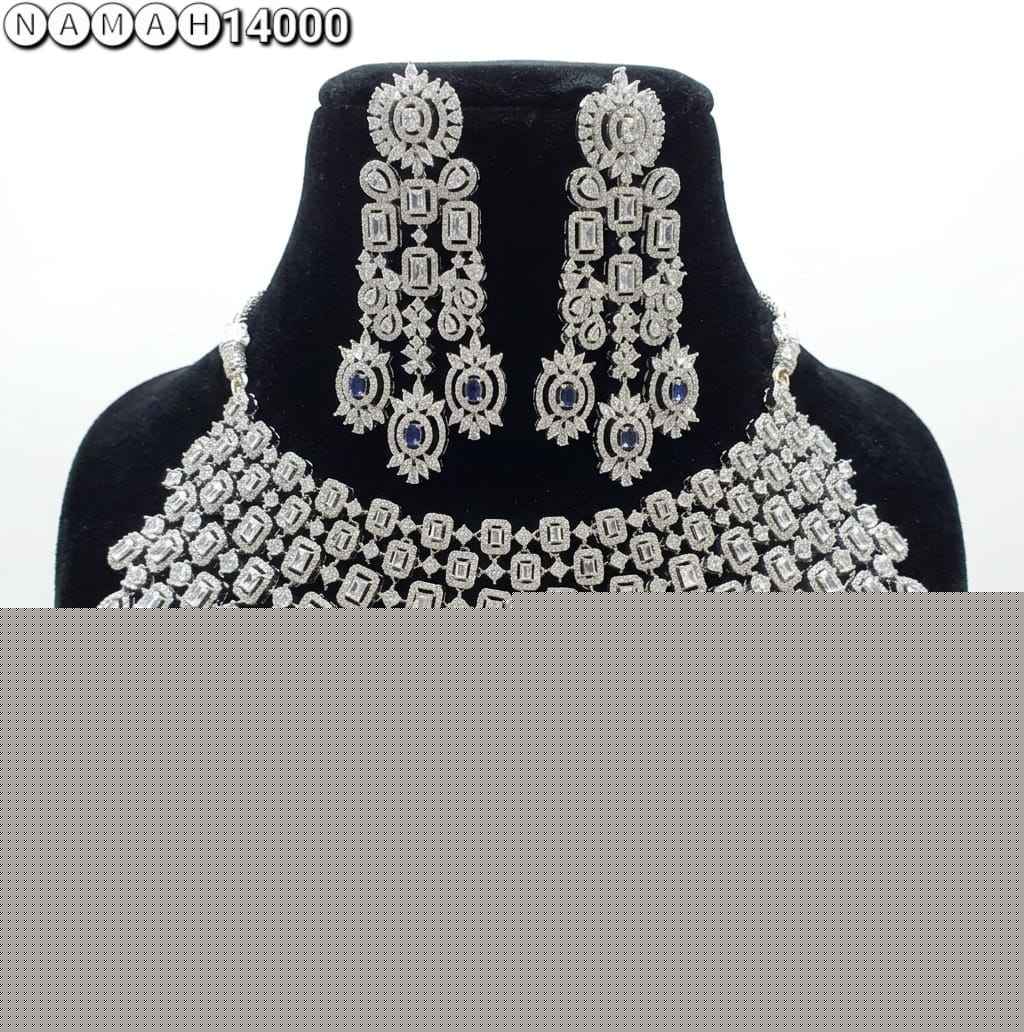 Blue & White American Diamond Necklace Jewellery Set
