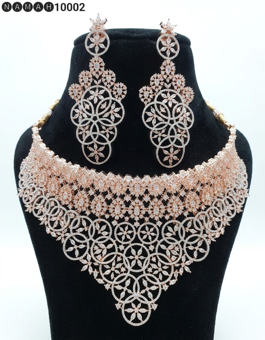 White Gold American Diamond Necklace Jewellery Set