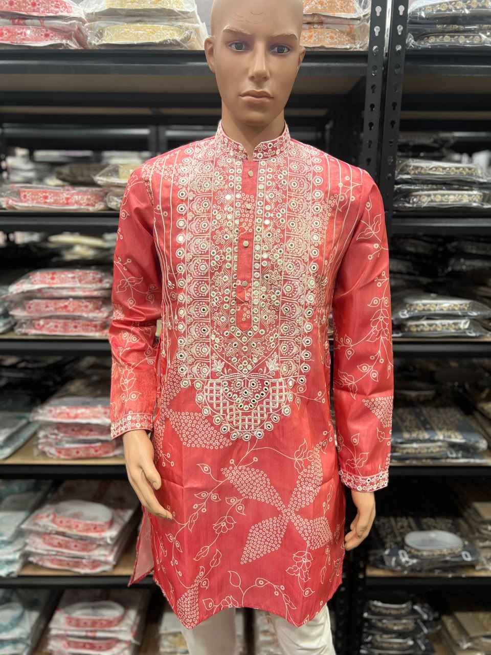 Pink Pure Simmer Silk Embroidery Sequins Work With Printed Kurta Pajama