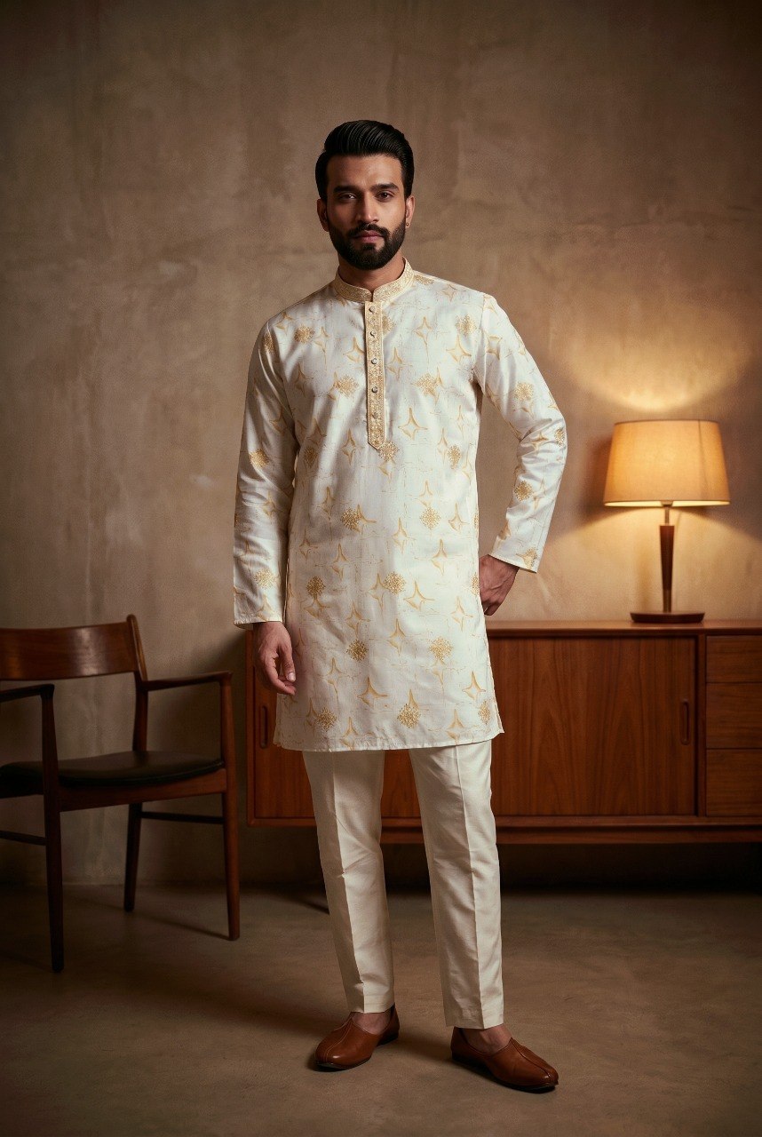Yellow Pure Star Silk Heavy Embroidery Sequins Work Kurta Pajama