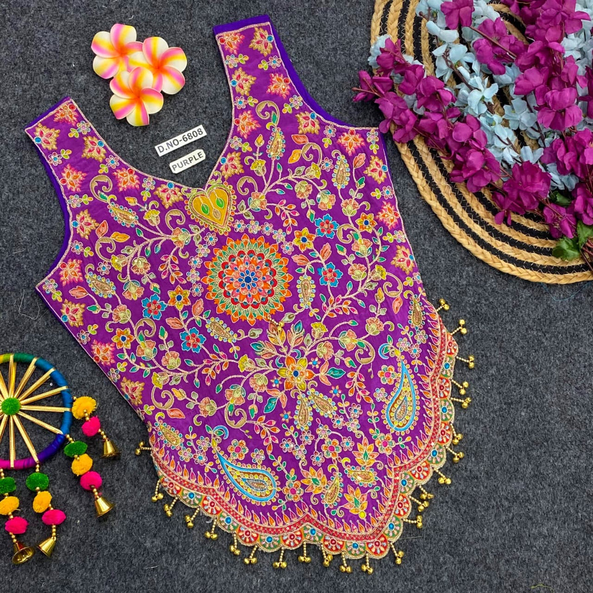 Purple Pure Cotton Heavy Stitching Premium Padding Work Navratri Top Style Blouse