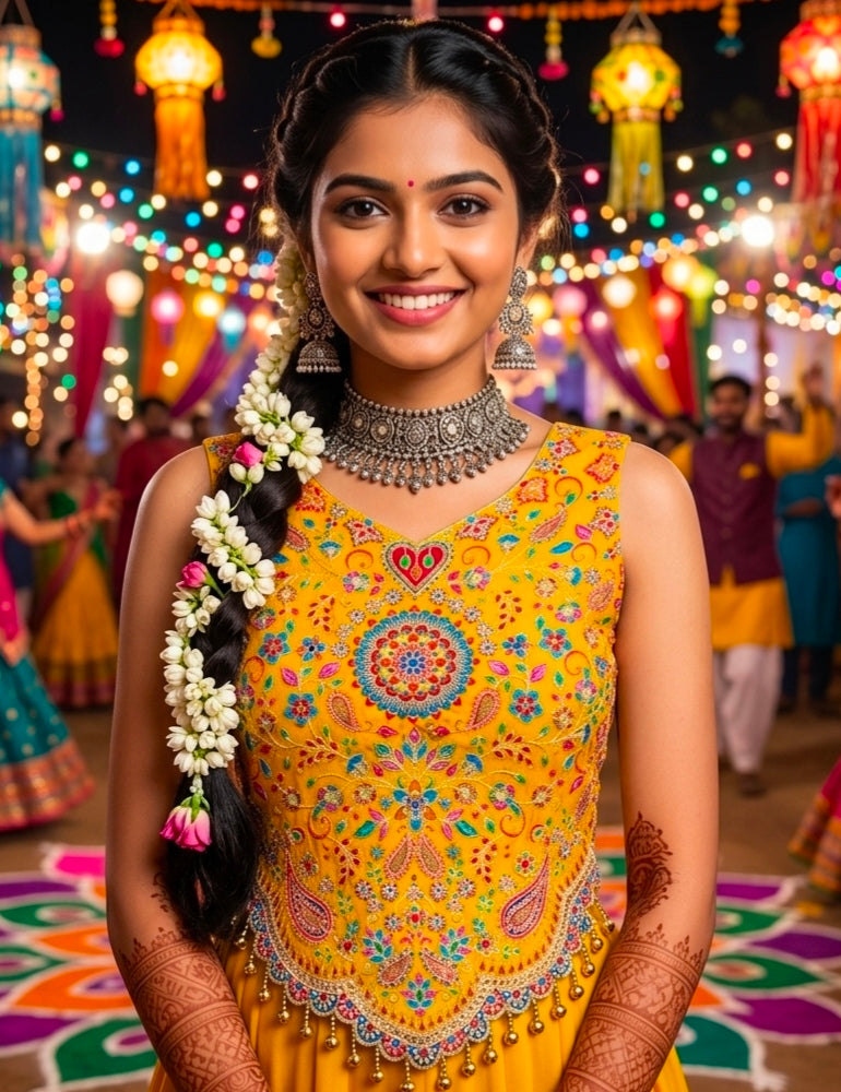 Yellow Pure Cotton Heavy Stitching Premium Padding Work Navratri Top Style Blouse
