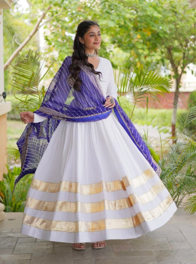 White Pure Cotton With Gamthi Thread Embroidered Work Lehenga Choli
