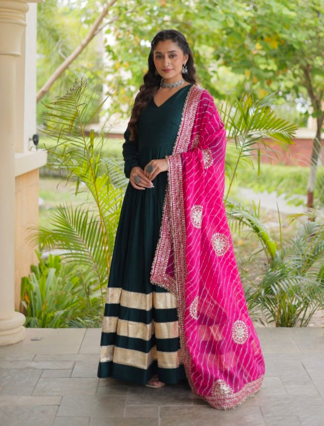 Rama Pure Cotton With Gamthi Thread Embroidered Work Lehenga Choli
