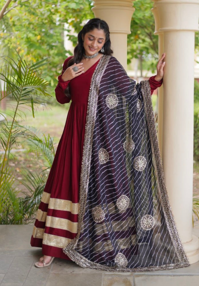 Maroon Pure Cotton With Gamthi Thread Embroidery Work Lehenga Choli
