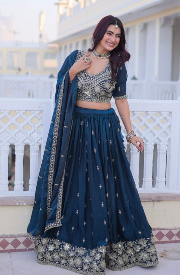 Rama Pure Fendy Silk With Pipe Beads & Zari Embroidery Work Lehenga Choli