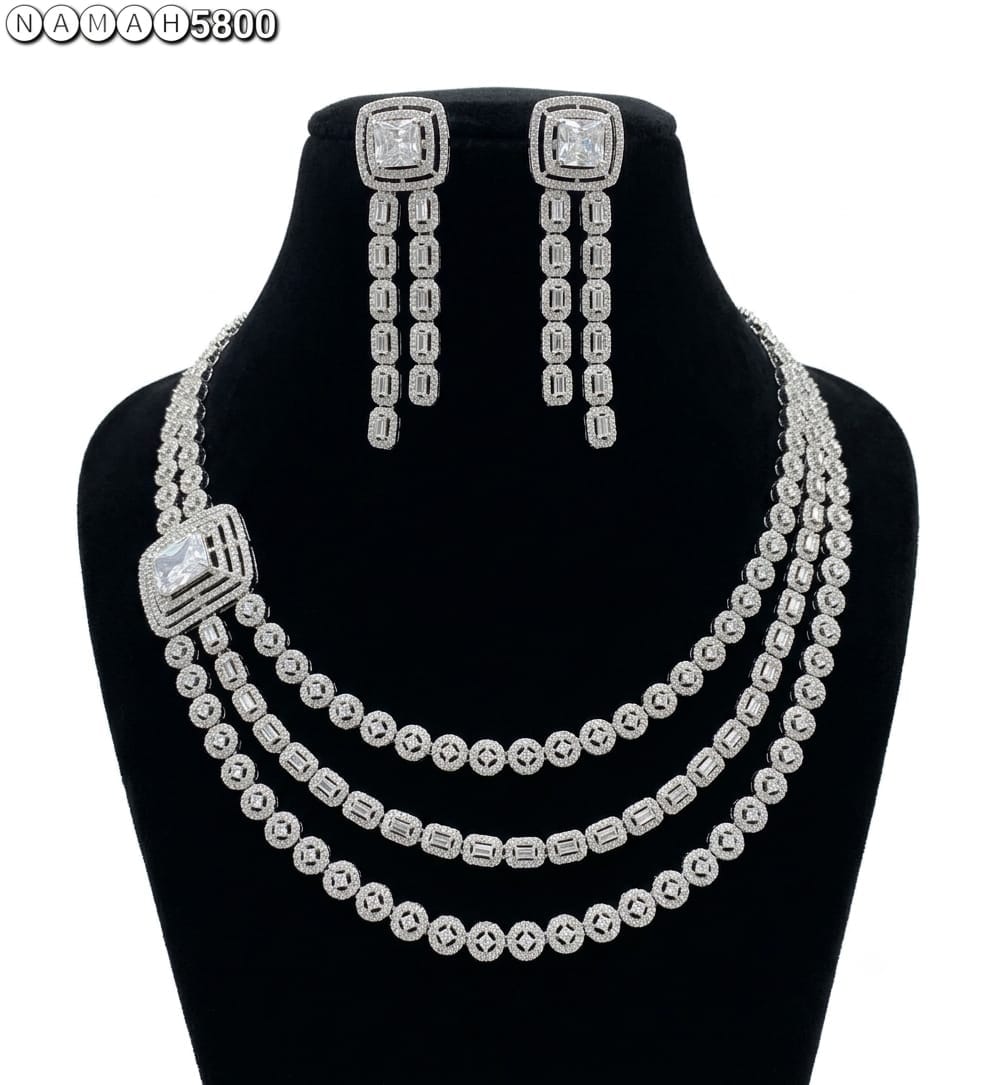 White American Diamond Necklace Jewellery Set