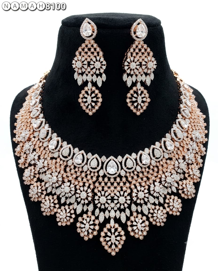 White American Diamond Necklace Jewellery Set