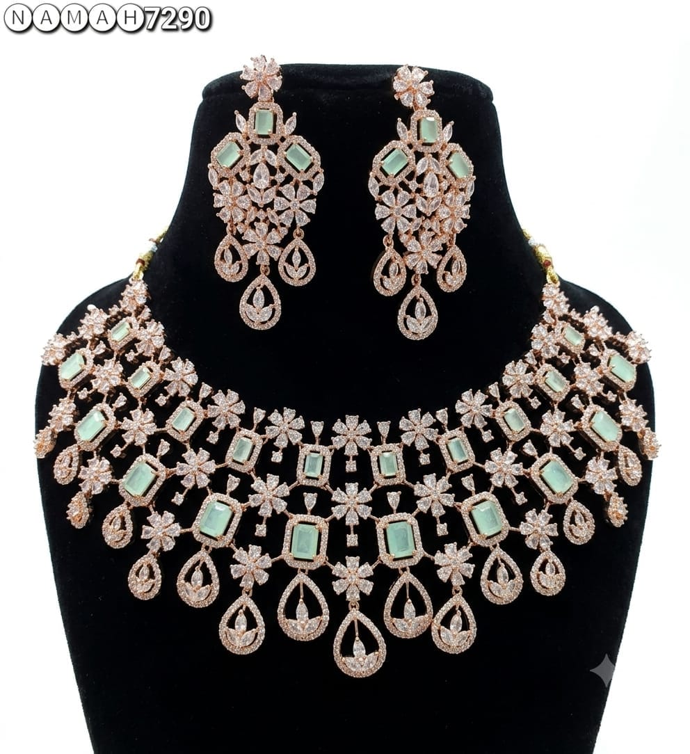 Mint American Diamond Necklace Jewellery Set